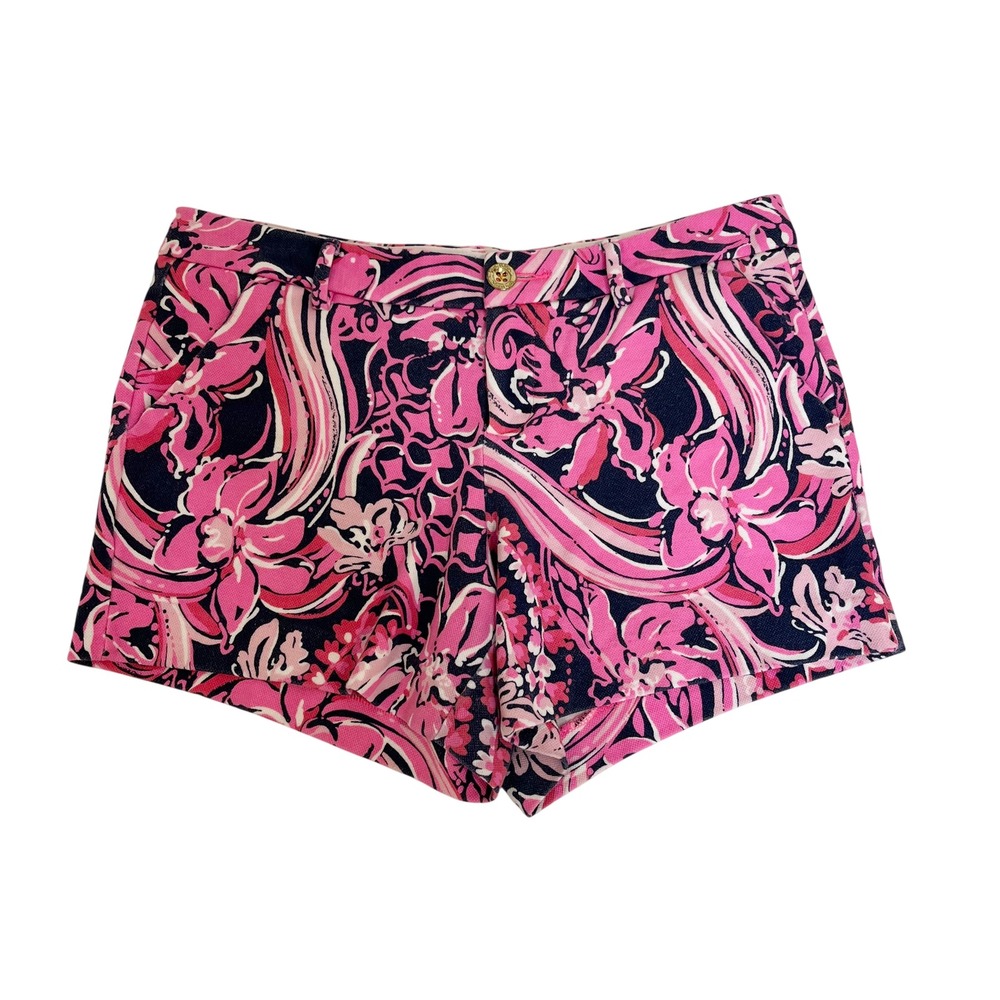 Lilly Pulitzer Callahan‎ Knit Shorts Flirty Fins Pink Navy Floral Preppy Size 8